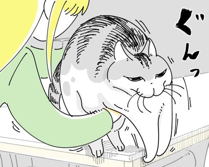 【ネコ漫画】爪切りが嫌すぎてテーブルから離れない愛猫!?その姿に共感コメント殺到＆8万いいねの大反響！