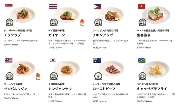 さまざまな国のシンボリックなメニューが並ぶ