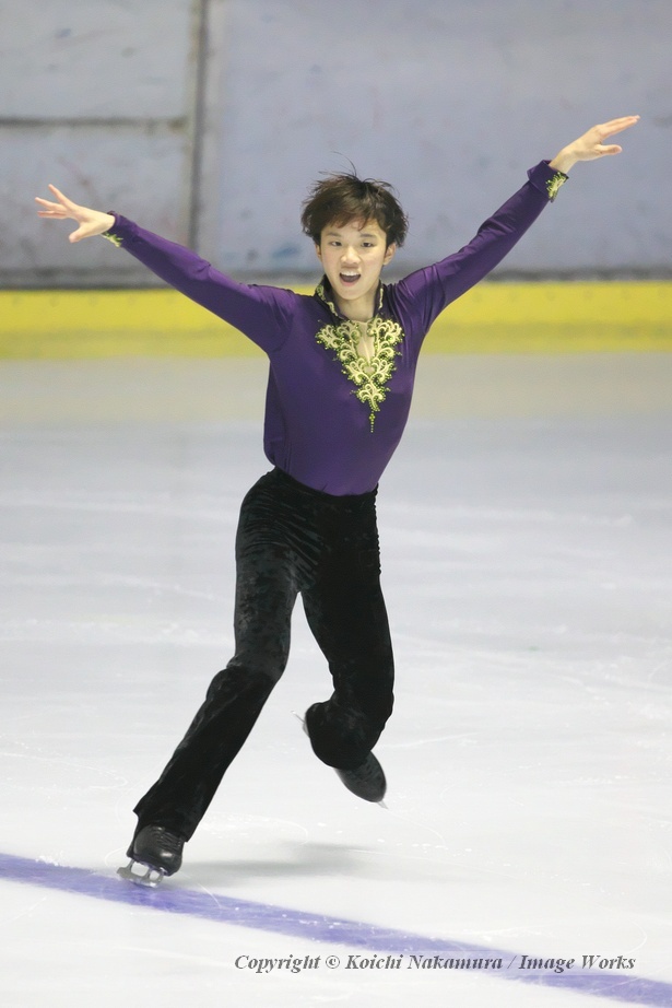 友野一希、西日本選手権でのショートプログラムの演技。4回転サルコウの失敗はあったものの、随所に成長を見せてくれた