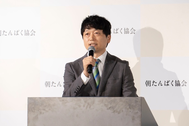 協会設立の背景を説明した、キッコーマンソイフーズ マーケティング本部 マーケティング推進部長の亀井淳一さん