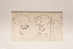 「PEANUTS(ピーナッツ」」の作者シュルツさんが恋をした女性、ドナさんに宛てたイラストも展示