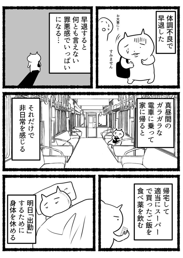 早退した時の残業ねこの1日。
