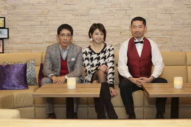 野間口徹(左)、 中村静香(中)、 今野浩喜(右)は「名古屋行き最終列車」ではなく番組内の「名古屋発最終列車」のコーナーでストーリーを展開