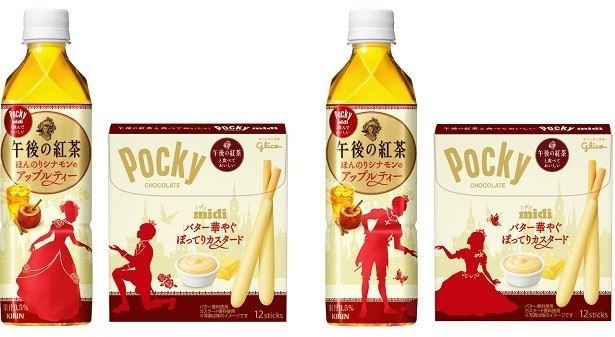 【写真を見る】コラボ第1弾は「キリン 午後の紅茶 ほんのり シナモンのアップルティー」と「ポッキー ミディ<バター華やぐぽってりカスタード>」でアップルパイのような味わい