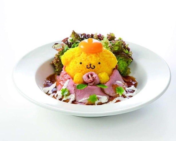 「ローズなミートで♪ローストビーフ丼」(税抜1290円)は肉をバラに見立て、プリンが持っている姿がキュート