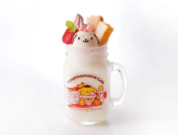 ポムポムプリンの友達、マカロンをイメージした「マカロンのベリーグッドなヨーグルトシェイクドリンク」(税抜990円)