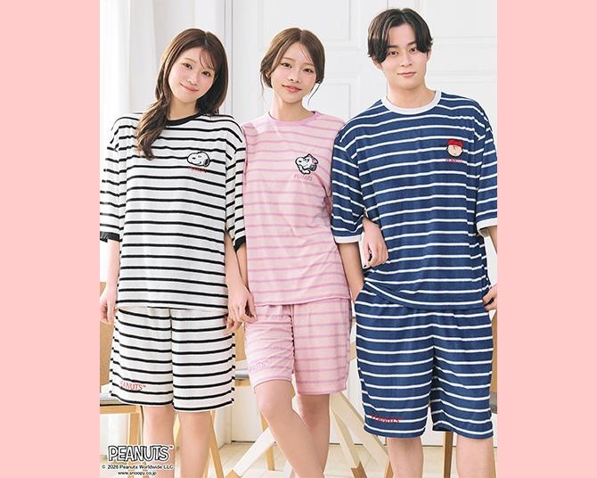 ボーダーのパイル地にスヌーピーのワンポイントが映えまくり！「エメフィール」のひんやりルームウェアが夏の夜を快適に