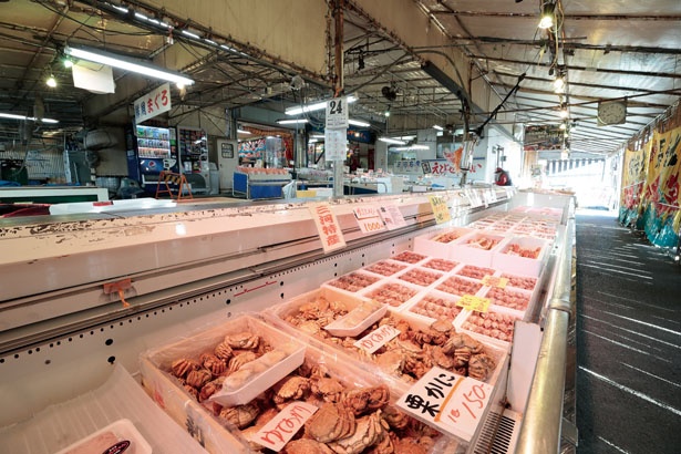 【写真を見る】鮮魚や干物、加工品がズラリと並び、市場のような雰囲気！