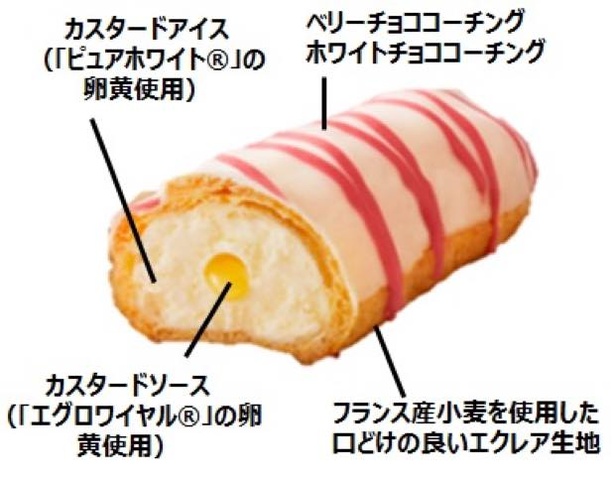 ホワイトチョココーチングと、ベリーチョココーチングで模様を描いた華やかな見た目のエクレアアイス
