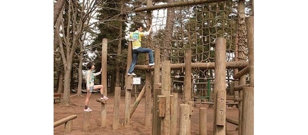 丸太やネットをつかって前進！「インターチェンジまわり」(清水公園)