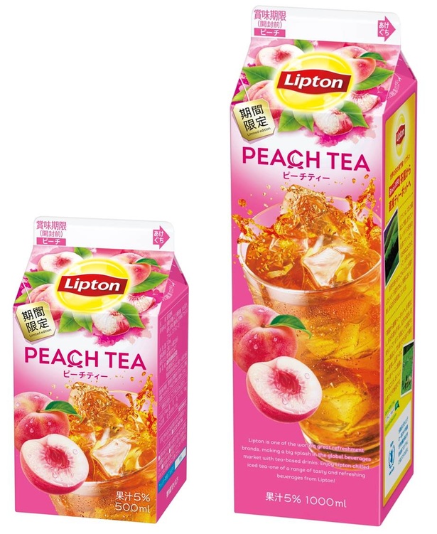 「リプトン ピーチティー」(500ml 税抜100円、1000ml 税抜200円)は今夏頃まで販売される期間限定商品