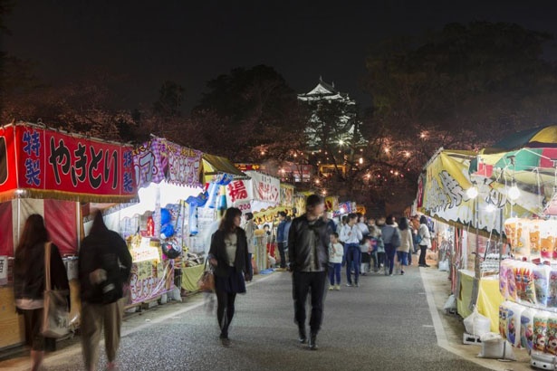岡崎公園を中心にたくさんの屋台が出店。花も団子も楽しもう