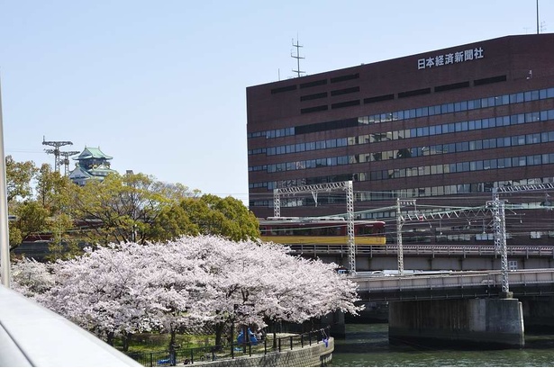 川崎橋からも大阪城が見える。京阪電車と合わせて絶好のフォトスポット