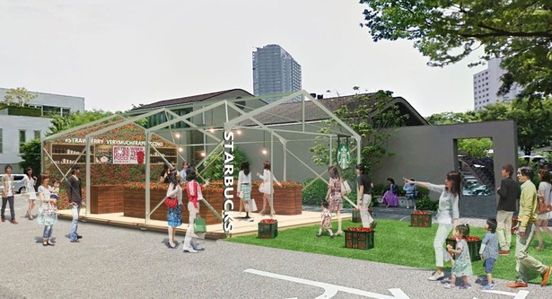 代官山 T-SITE内特設エリアに期間限定オープンするスターバックス コーヒー イチゴビニールハウス店
