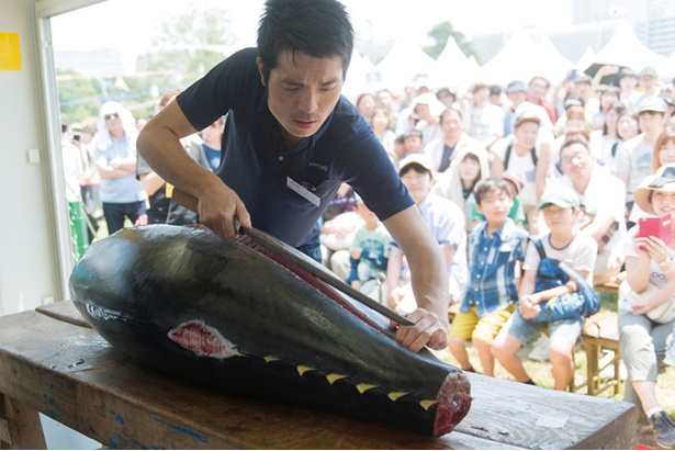 土・日曜日の昼にまんパク2018で見られる、築地の職人による本マグロ解体ショー