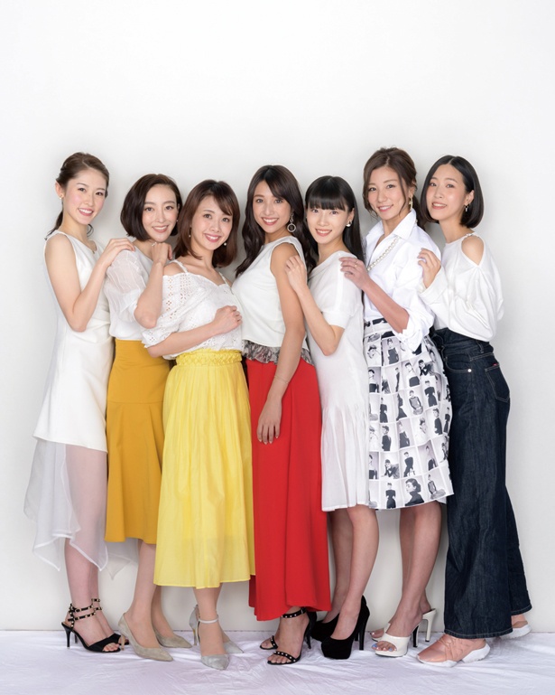 写真は左から、武井沙都美さん、渡辺 舞さん、妃 海風さん、広瀬未花さん、江田友莉亜さん、青木 愛さん、山代エンナさん