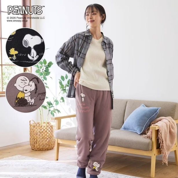 「腹巻付き裏ボアルームパンツ スヌーピー」(4490円)