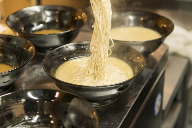 【画像を見る】純豚骨スープにしなやなかコシの細麺。王道をいく博多ラーメンだ