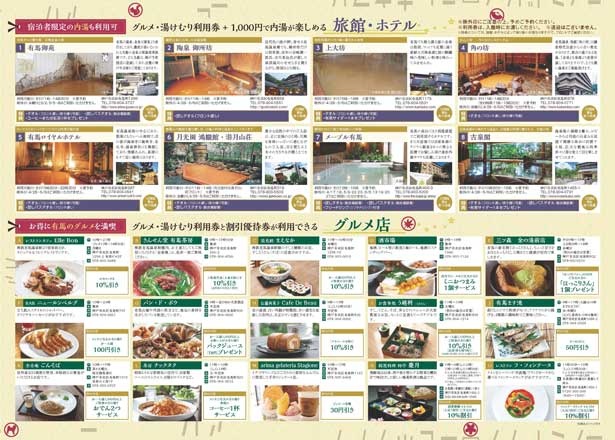 グルメ・湯けむり利用券に＋1000円足せば内湯が利用できる施設も