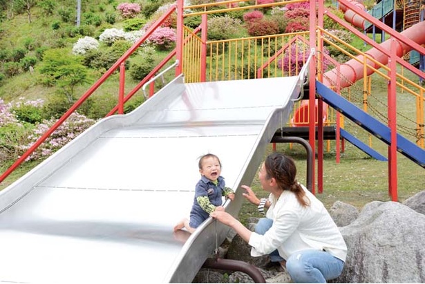 「高取山公園・わんぱく王国」。小さい子には緩やかな滑り台がおすすめ