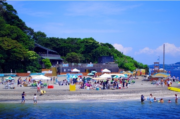【写真を見る】シーズン中は多くの海水浴客で賑わう、横須賀の猿島公園