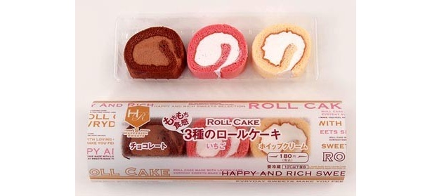 彩りも鮮やか！　ミニストップの「もちもち食感3種のロールケーキ」(180円)