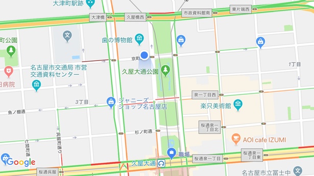 MAP上だとこの位置。地下鉄久屋大通駅から北へ徒歩5分の場所にある