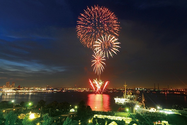 【写真を見る】3000発の大輪の花火が公園海上を彩る