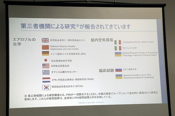 加熱式たばこに関する調査はさまざまな国の第三者機関で研究されているが、いずれもPMIの検証で得られたデータとほぼ一致するという