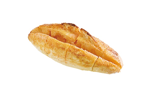 「手作りパン工房 フレ」の「明太バターフランス」(206円)。明太子の「福太郎」とコラボ。休日など多い日は50本以上売れる名物パン