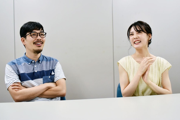 インタビューに楽しそうに答える石田祐康監督(左)と北香那(右)