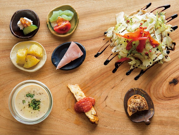 ヒシミツ / 前菜には添田町で作られた食材が使われ、日替りで6品が味わえる