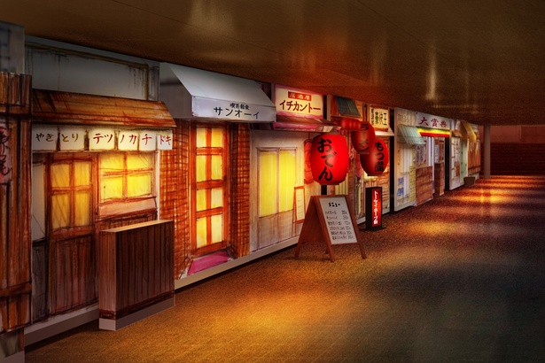 古き良き昭和の街並みをイメージした「昭和ただいま横丁」。看板の店名には競馬ファンならニヤリとできる仕掛けが