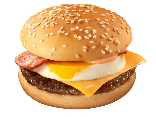 「月見バーガー」に濃厚なチェダーチーズを組み合わせた「チーズ月見」(単品370円、バリューセット670円)