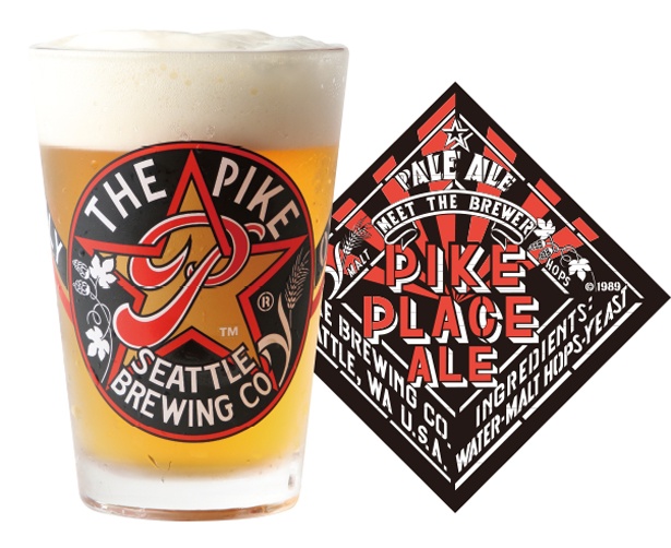 「PIKE PLACE ALE」シトラス系ホップと芳醇なモルトのバランスがよく、フルーツの甘味とハーブのビターがクリアで爽快な後味を作り出す(アルコール度数：5.0%)