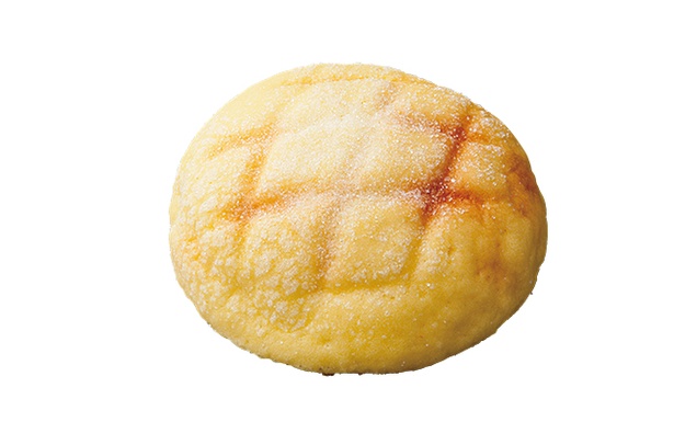 「米粉パン工房 姫の穂」の「メロンパン」(150円)。表面に砂糖をまぶした、ふんわり柔らかな昔ながらのメロンパン。子供から年配客まで人気が高い