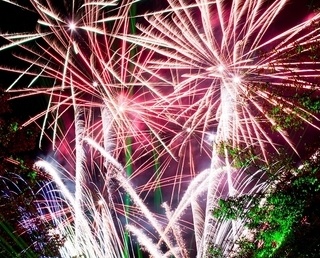 噴き上げ花火がカラフルなレーザーや音楽と競演！岐阜県可児市「花フェスタ花火コンサート」