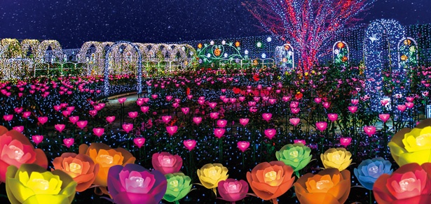 5000本の光のバラが咲く「光のフラワーステージ」