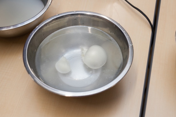 チーズ作りの様子。できあがったチーズは塩水につける