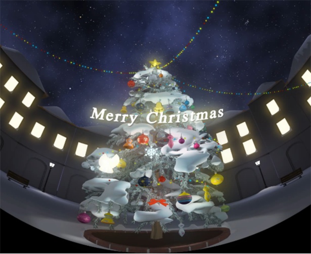 会場の3Dスタジオに映し出されるクリスマスツリー