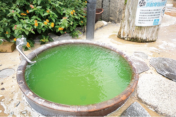 福岡の福吉・福の里 まむしの湯 / 露天に用意された「京都宇治抹茶風呂」。お茶の香りでリラックス