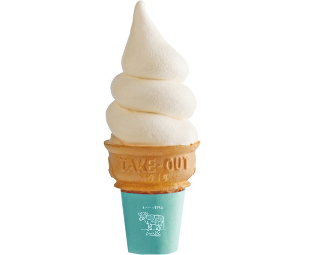 生クリーム専門店「ミルク」 / 「ミルキーソフトクリーム」 (500円)。北海道根釧地区の牛乳を使用し、生クリームをオリジナルブレンドした濃厚で「後味すっきり」が特徴のソフトクリーム