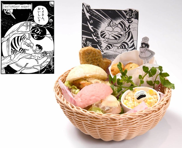 「ランちゃんのレイさん♡愛情バーガーバスケット」(1590円)。ランちゃんが大好きなレイさんに差し入れする料理を表現