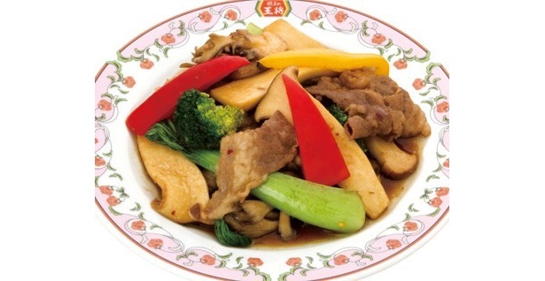 愛知県代表・三河安城店「牛肉とキノコのピリ辛炒め」（525円）