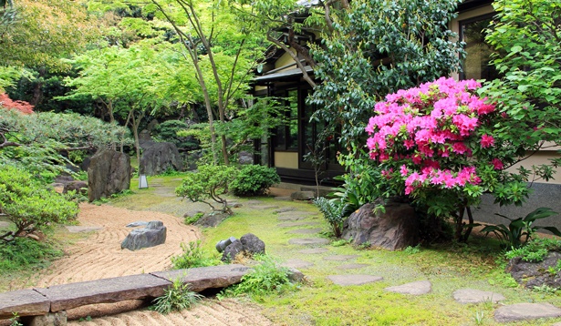四季折々、さまざまな姿を見せてくれる苔庭。写真は春の風景