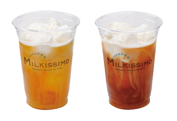 「北海道チーズティー ジャスミン茶」(左)「北海道チーズティー 紅茶」(右)(各420円)/MILKISSIMO 名古屋パルコ店(名古屋市中区)