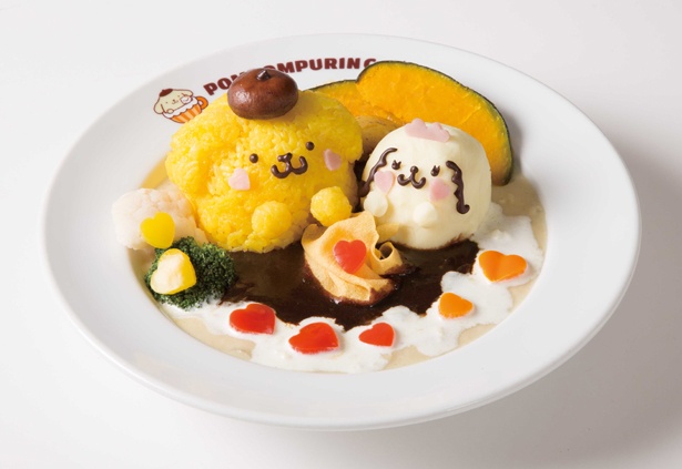 「ポムポムプリンとマカロンのラブラブ2色カレー」(1501円)