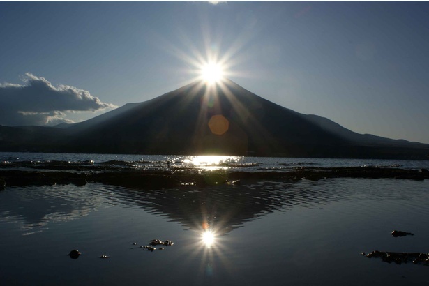 富士山に日が沈むことで幻想的な姿を見せるダイヤモンド富士