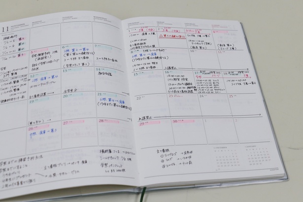 サークル用のスケジュール帳。細かく整理されていて中本さんの仕事ぶりがうかがえる