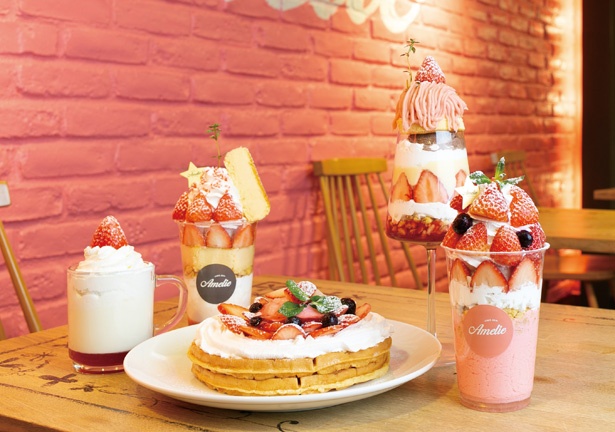 「ストロベリーフェア」では、あまおうや章姫などのイチゴを使った5つのスイーツが登場 / Amelie Cafe 名古屋栄本店(名古屋市中区)